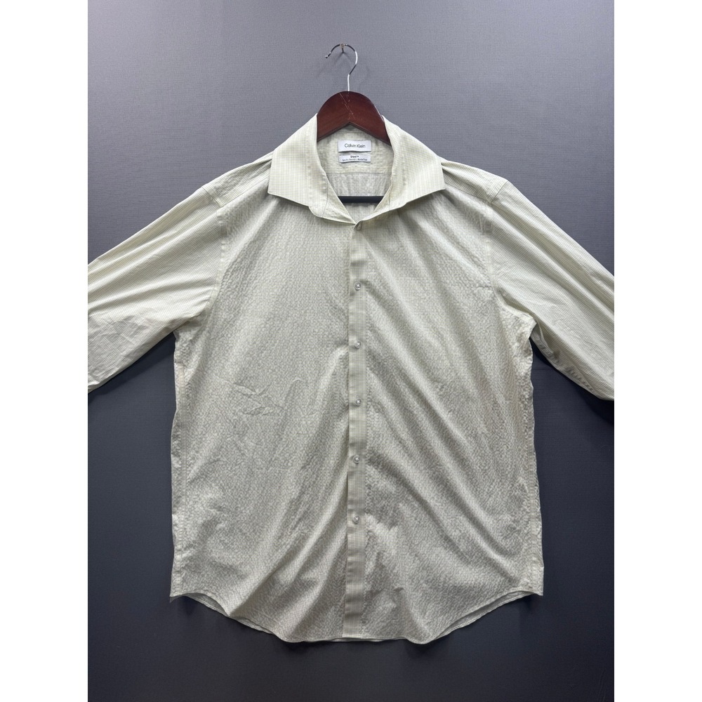 Calvin Klein Vintage Slim Fit Stretch Wrinkle Free Shirt Mens XL 17 34/35 Yellow